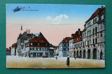 AK Fürth / 1927 / Königsstrasse / Feuerwehr Zentrale  / Zuckerwaren Geschäft J H Gmeiner / Strassenansicht / Architektur